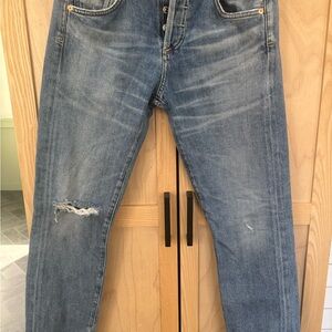 Citizens Of Humanity Distressed Blue Straight Leg Jeans